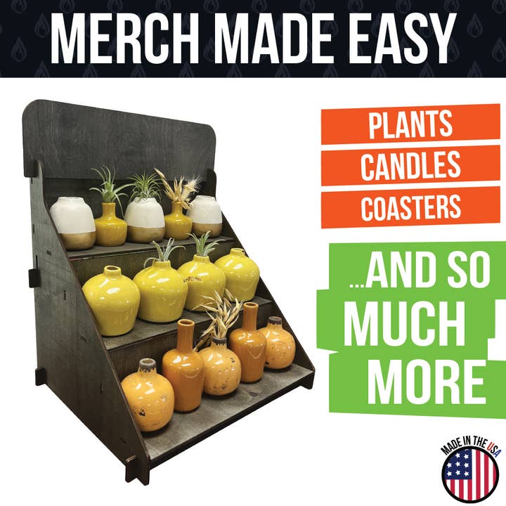 Torched Displays - Wholesale Retailer Display Stand/Case - 3 Step Riser Display Stand for Soaps, Candles and Tumblers