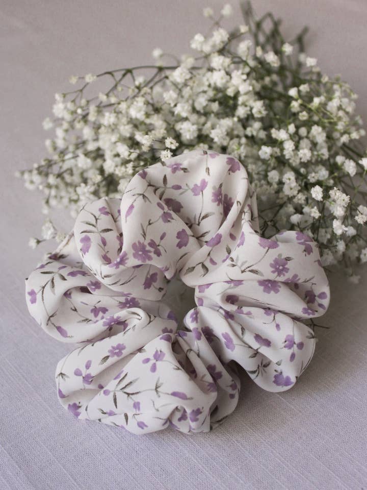 Lavender Floral Silky Jumbo Fashion Scrunchies for wholesale by JoJo Makes