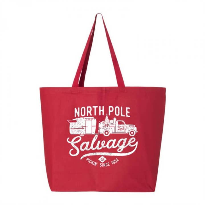 North Pole Salvage Holiday Market Tote | Junkin' Flea Market for wholesale by Suzy Swede