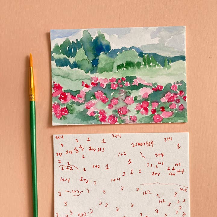 Pink Puddle Studio - Wholesale DIY Craft Kit - Rose Flowers Landscape Watercolor Paint by Number DIY Kit2