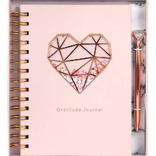 Coffret cadeau journal de gratitude avec stylo | Cœur scintillant tremblant pour la vente par Midnight | Peace