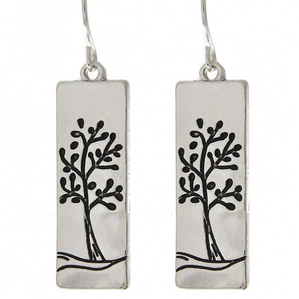 0011 PREMIERE - Wholesale Dangle Earrings - FR2303 Antique Silver Tree of Life Metal Rectangle Earrings0