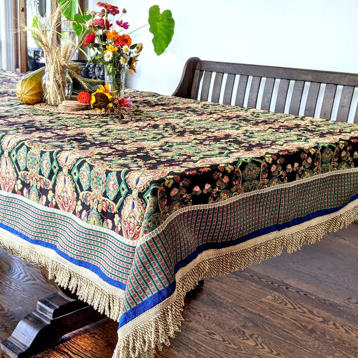 Tache Elegant Black Ornate Paisley Woven Tapestry Tablecloth (18192) for wholesale by Tache Home Fashion