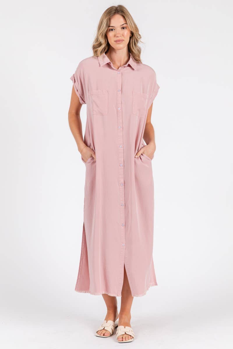 ZiA Apparel - Wholesale Jurk - Dames - Maxi spijkerjurk met korte mouwen en overhemdstijl11