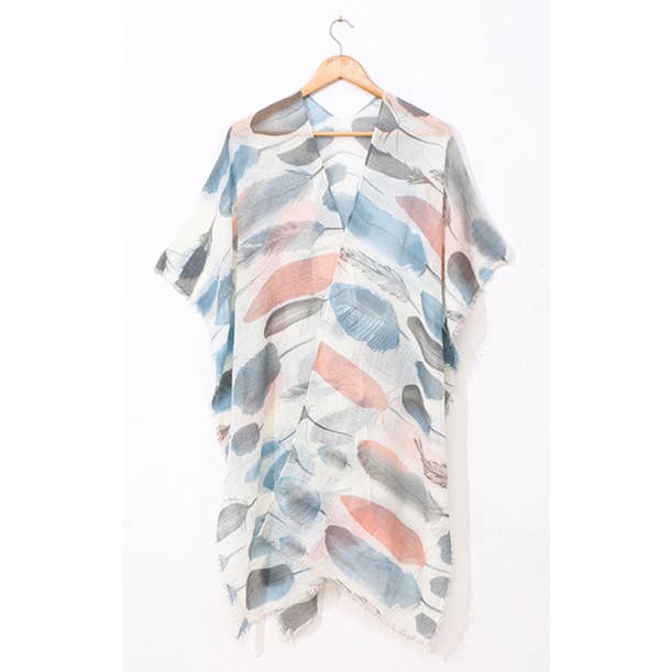 Pink - Feather print Kimono for wholesale by Shine Mark Accessories