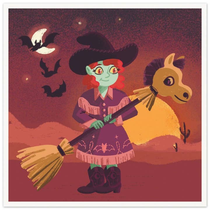 Western Tex Hex Witch Halloween Art Print for wholesale by Plenilune