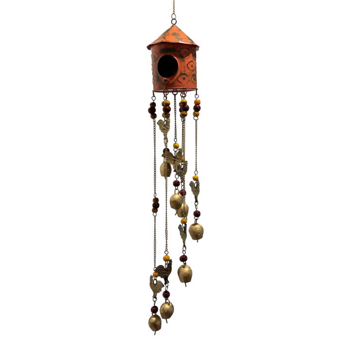 Wilco Home - Wholesale Bird House - Fiesta Birdhouse Windchime with Ornaments & Mini Cowbells