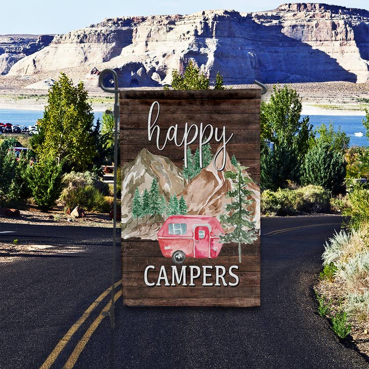 Boutique Monogram - Wholesale Flag - Garden Flag - Happy Campers Mountains and Camper Trailer