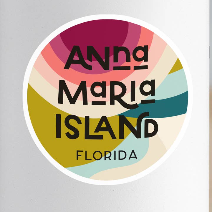 Anna Maria Island Waterproof Vinyl Sticker for wholesale by Alicia Bock Print Shop