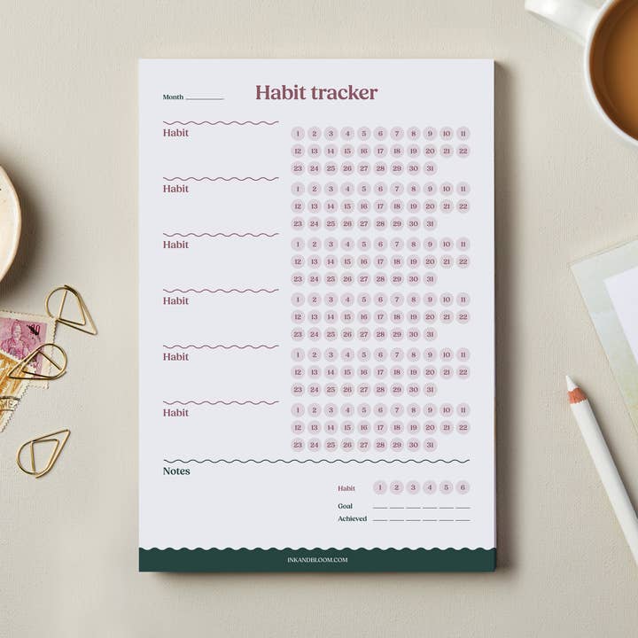 Daily Habit Tracker Notepad | Month Goal Planner | Wellness for wholesale by Ink & Bloom