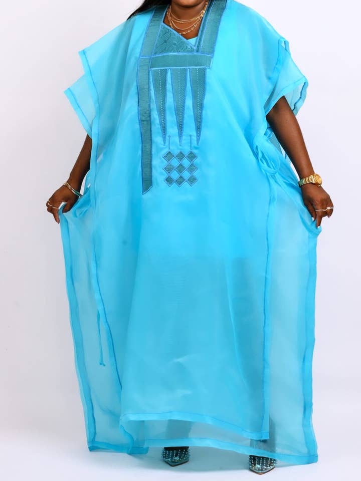 Teal Blå Kaftan Boubou Klänning Look 7 för wholesale av Bibiré