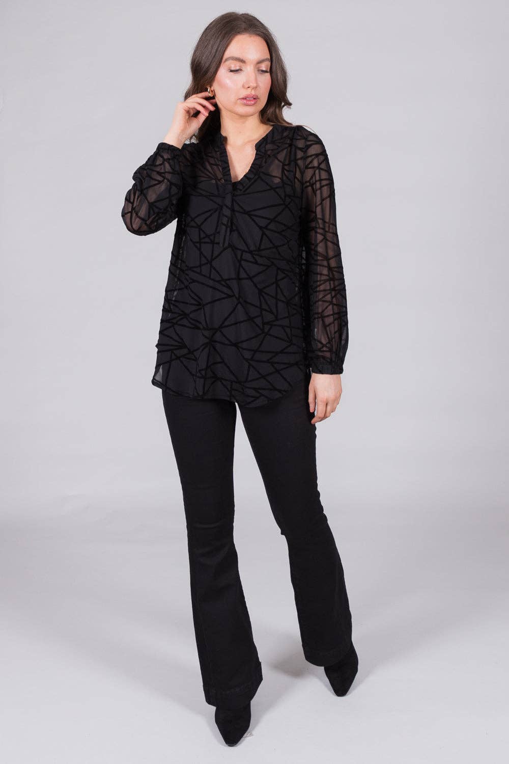 SOLO – wholesale Blouse – Women’s – Black Textured Mesh Top with Cami1