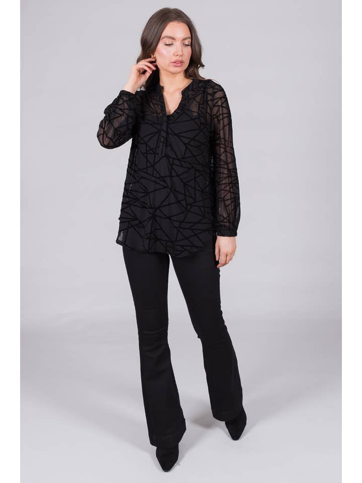 SOLO – wholesale Blouse – Women’s – Black Textured Mesh Top with Cami1