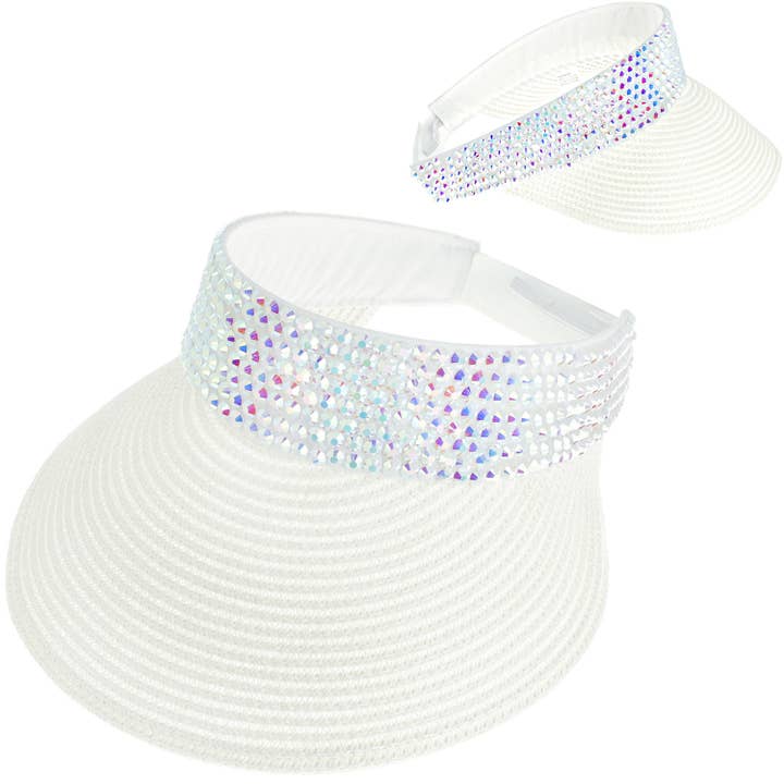 SP Sophia Collection - Wholesale Visor - Women's - Straw Sun Visor w/ Rhinestone Studded Band