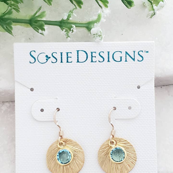 Sosie Designs - Wholesale Dangle Earrings - Matte Gold Brushed Crystal Reflections Earring - Aqua3