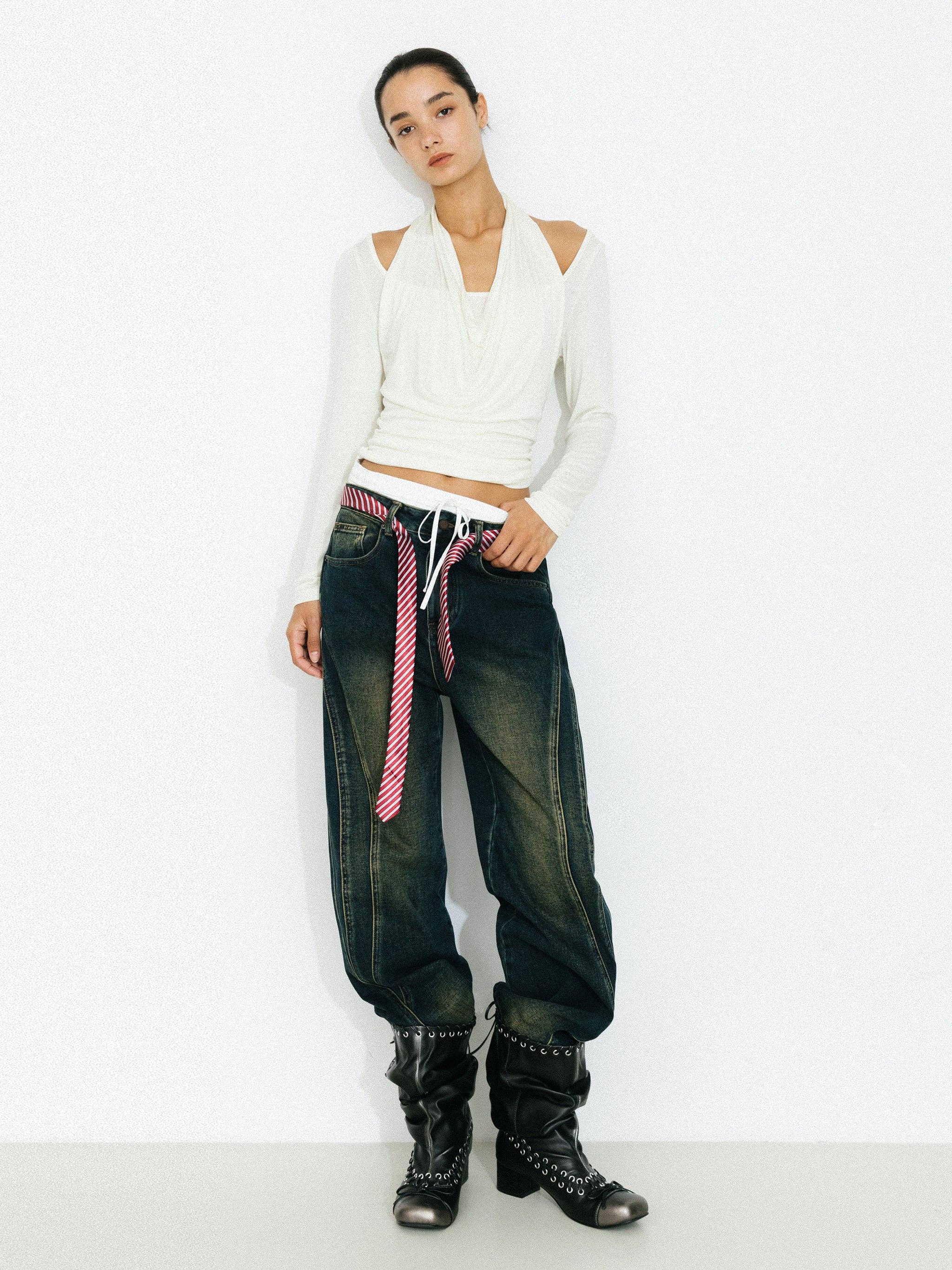 CUBIC - Wholesale Knit Top - Women's - Halter V-Neck Long-Sleeve T-Shirt4