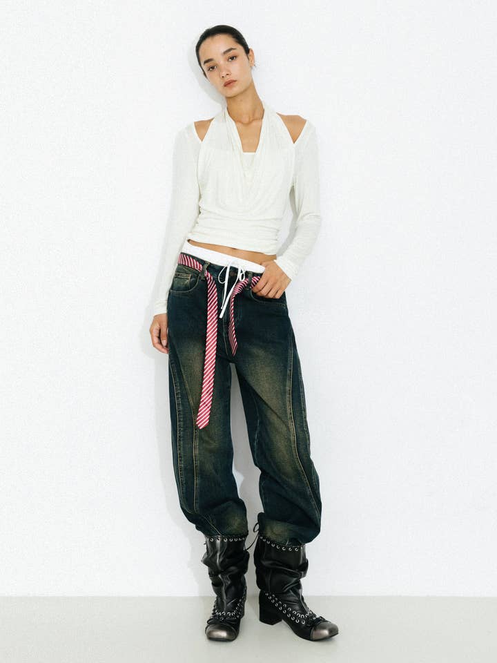 CUBIC - Wholesale Knit Top - Women's - Halter V-Neck Long-Sleeve T-Shirt4