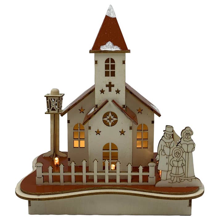 9" Lighted Church with Carolers for wholesale by Santa’s Workshop Inc.