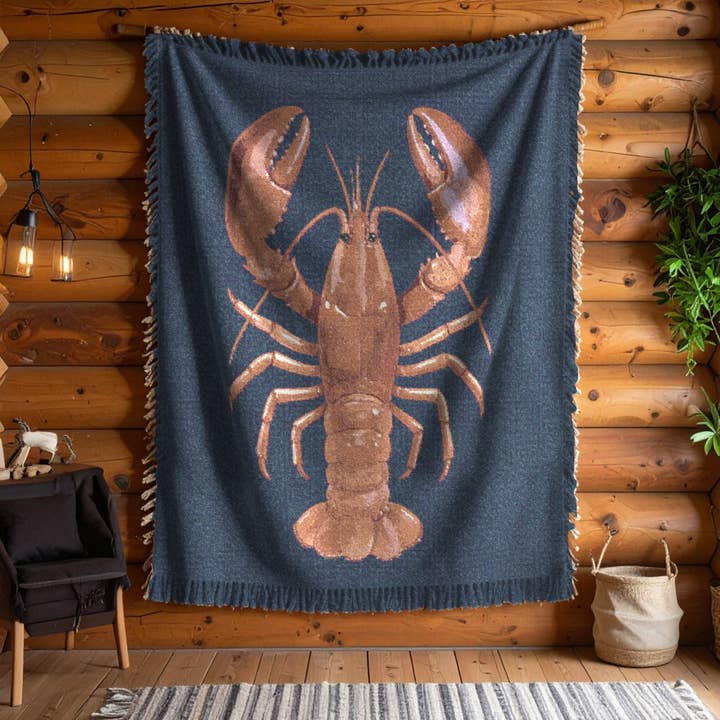 Couverture Tissée Homard | 100% Coton | Décor Côtier Inspiré du Maine pour la vente par The Mainery