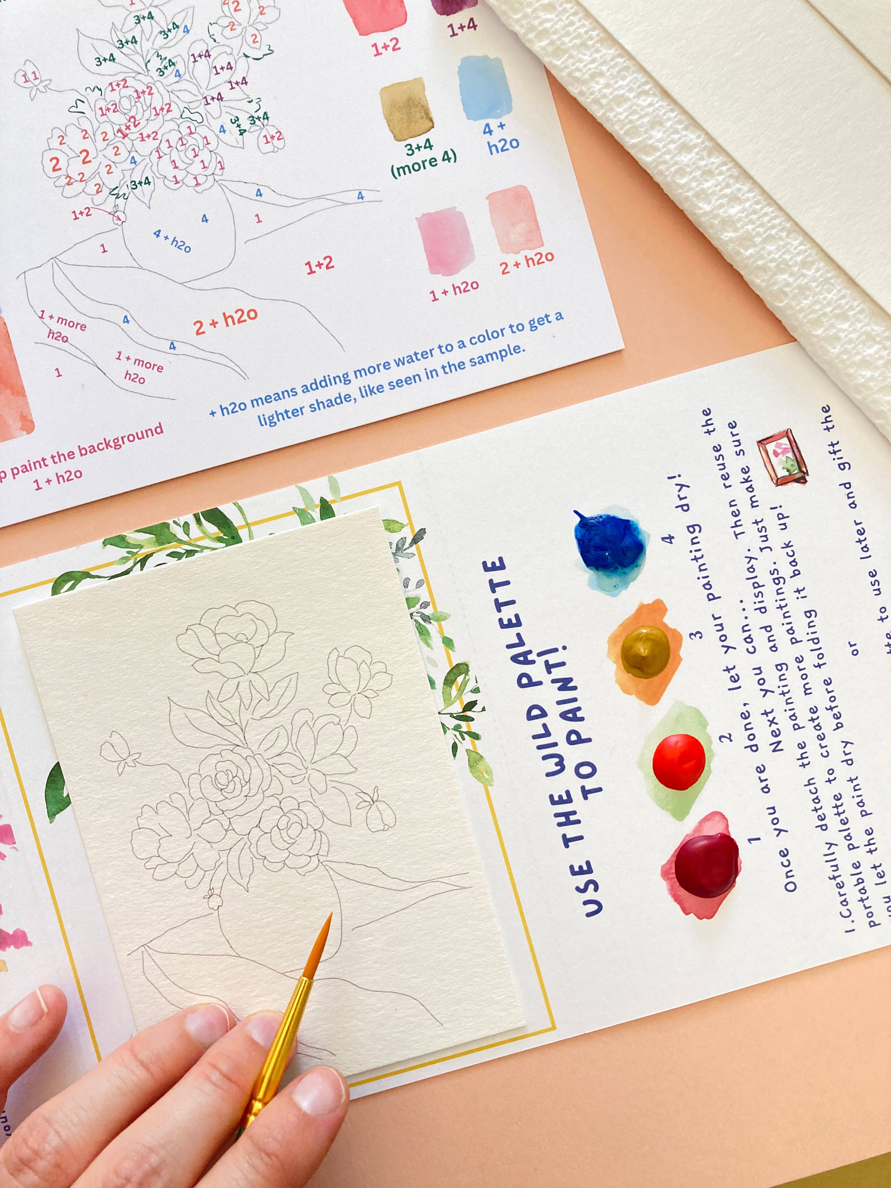 Pink Puddle Studio - Wholesale DIY Craft Kit - Pink Floral Rose Still Life Watercolor Paint by Number Kit 3