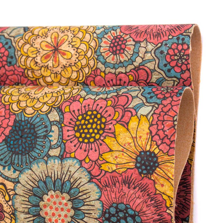 Meninas Bonitas Cork - Wholesale Fabric - Chrysanthemums on cork fabric COF-3952