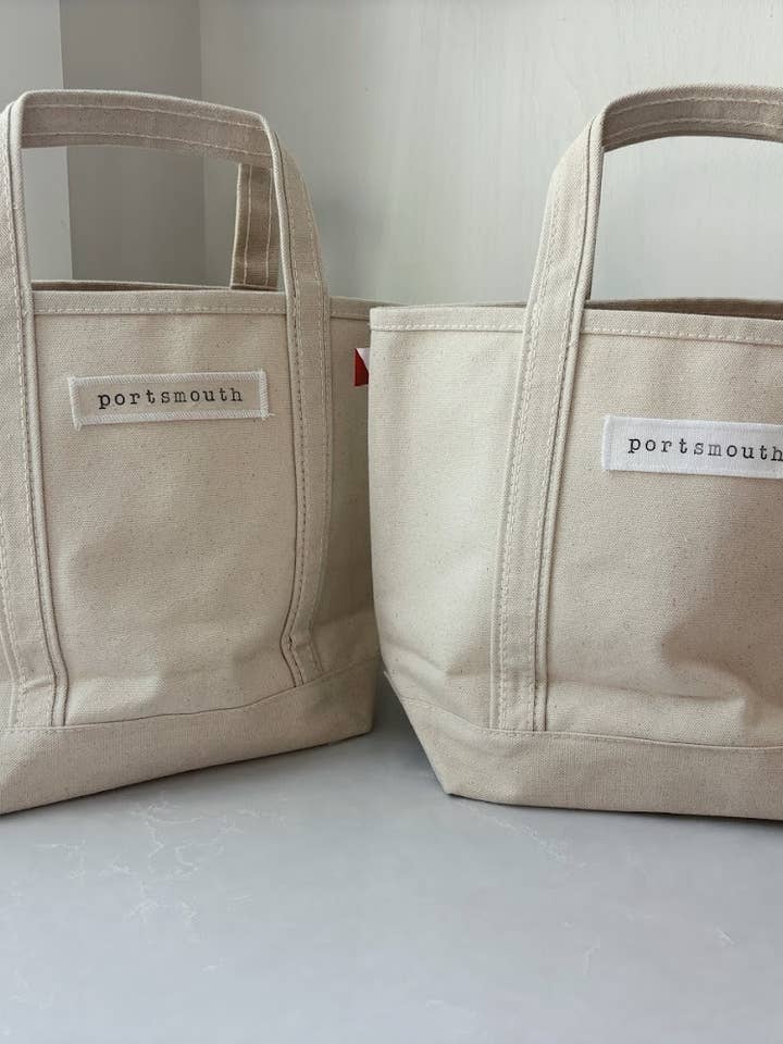 Personalized Town Name Canvas Mini Boat Tote - hand stamped for wholesale by Seagate Studio