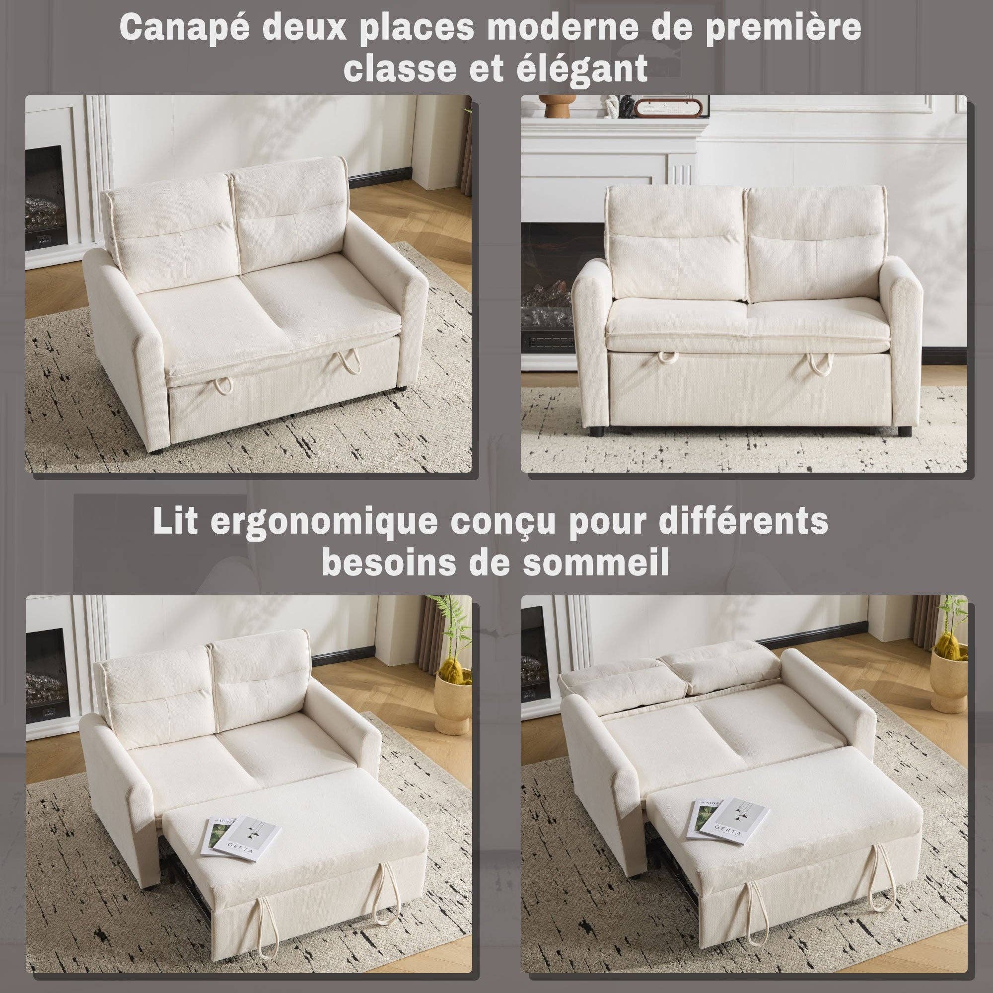 Urban Meuble - Wholesale Sofa - Light beige velvet 2-seater convertible sofa bed, 5-position backrest RIDGEGLEN7