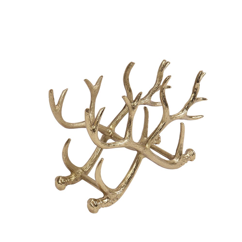 India Handicrafts Inc - Vente Décorations de table - Porte-bouteilles en bois de cerf doré1