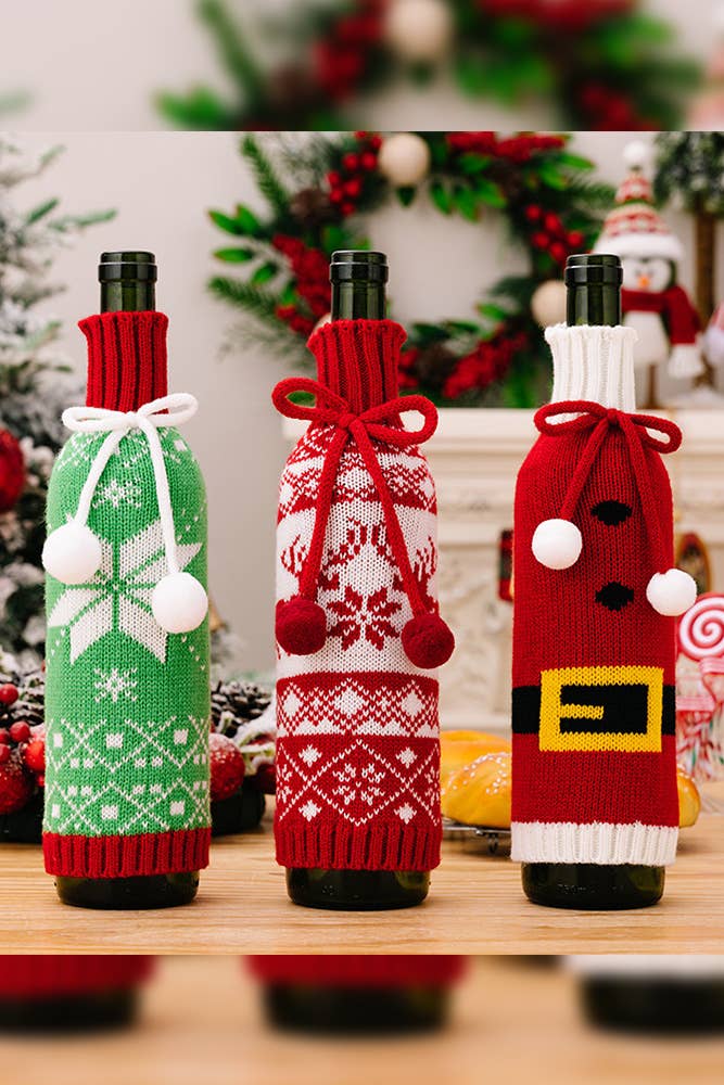 Comely Fashion - Wholesale Drink Huggers & Koozies - Christmas Elements Knit Wine Bottle Sweater CF-HB0484