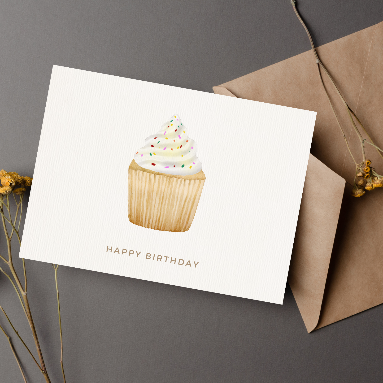 Paper Kuts - Wholesale Birthday Card - "Happy Birthday" Cupcake Card, Includes Kraft Envelope1