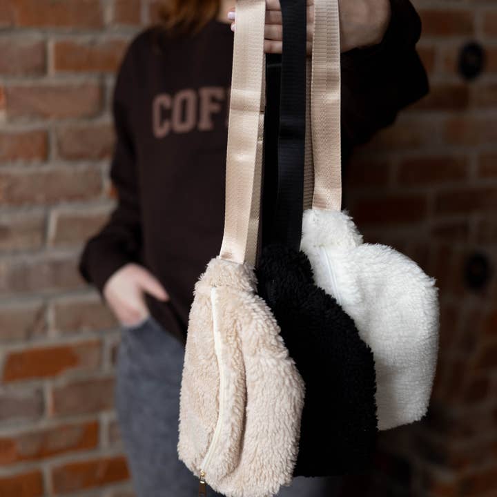 MELODY FAYE - Wholesale Belt Bag - Women's - Sherpa Fleece Waist Belt Bag Plush Women’s Crossbody