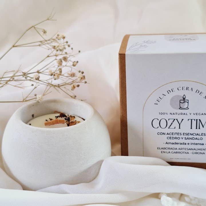 Soy candle in a round cedar and sandalwood cement jar for wholesale by Your Nice Things - Candles -