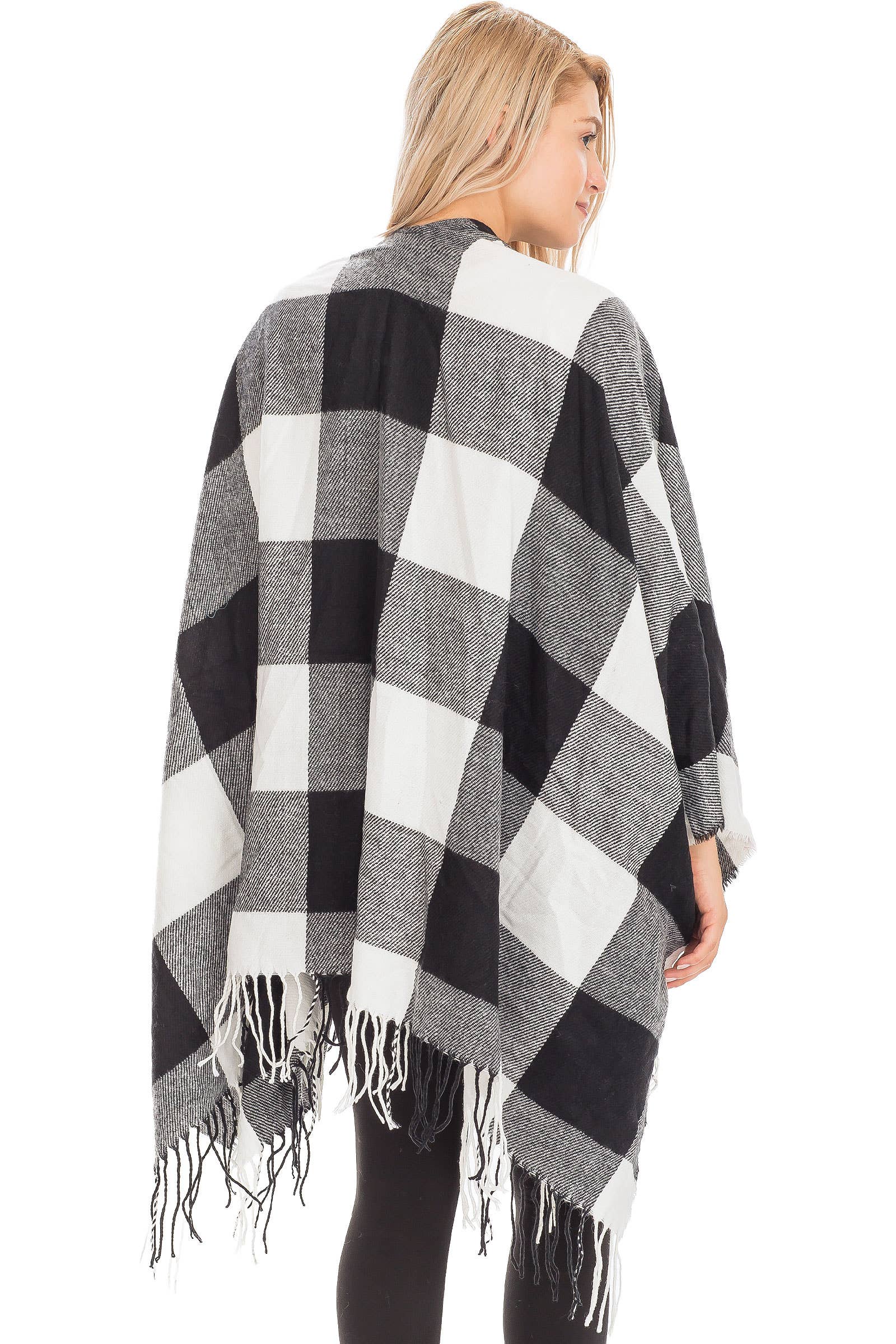 Cap Zone – wholesale Poncho – Women's – Classic Buffalo Check Plaid Ruana Poncho13