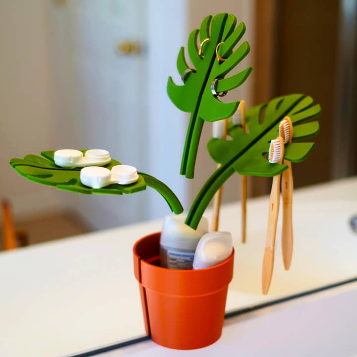 Mirror Monstera Organizer | Bathroom Toothbrush Holder | Ring Soap Holder | Bathroom Space Saver Storage Solution | Functional Plant Decor for wholesale by Decords