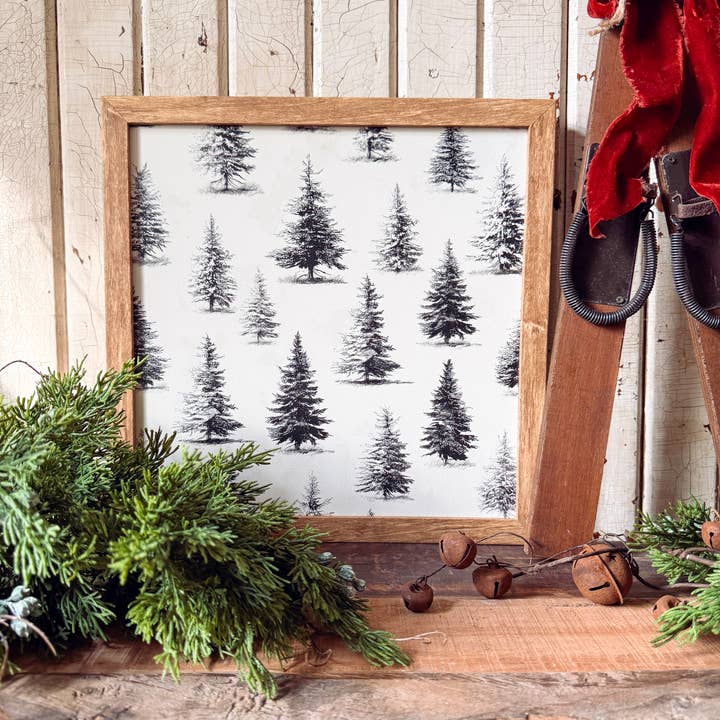Black/White Evergreen Trees Layering Wood Sign for wholesale by WillowBee Signs & Designs