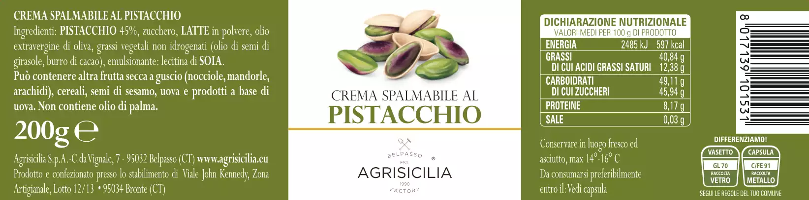 Agrisicilia S.p.A. - Wholesale Nut Butter - 45% pistachio spread - 200g1
