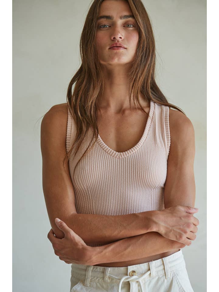 By Together - Wholesale Tank Top - Women's - S1233N | Seamless Knit Nylon Spandex Ribbed V-Neck Tank