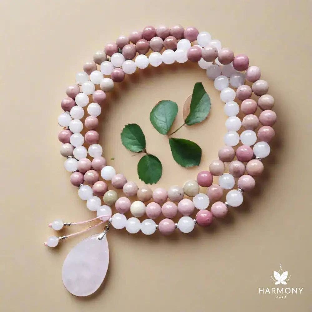 Harmony Mala - Wholesale Beaded/Pearl Necklace - Rose Quartz and Rhodonite Mala Beaded Necklace 4