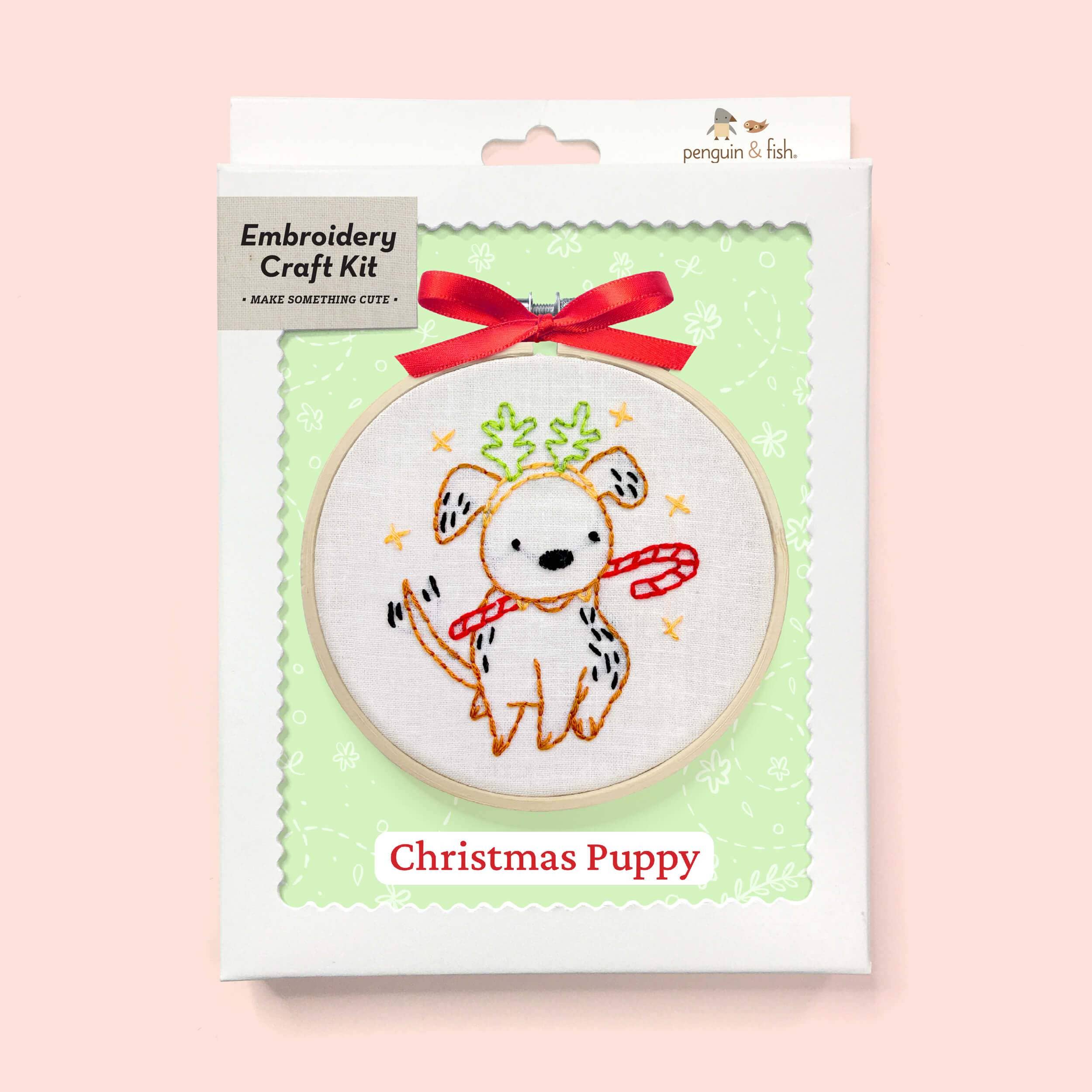 Penguin & Fish - Wholesale Embroidery/Cross Stitch Supplies - Christmas Puppy 4" embroidery kit1