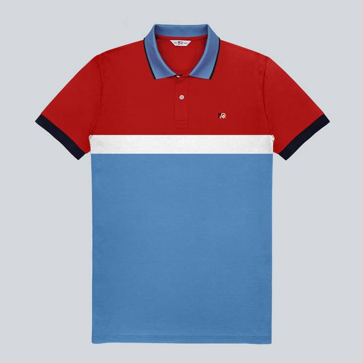 Rebirth U0203 1 H19 Polo vermelha e azul com risca branca por atacado de H19