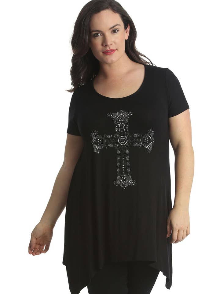 1410 Crown Cross Stud Plus Size A-Line Top for wholesale by NOUVELLE
