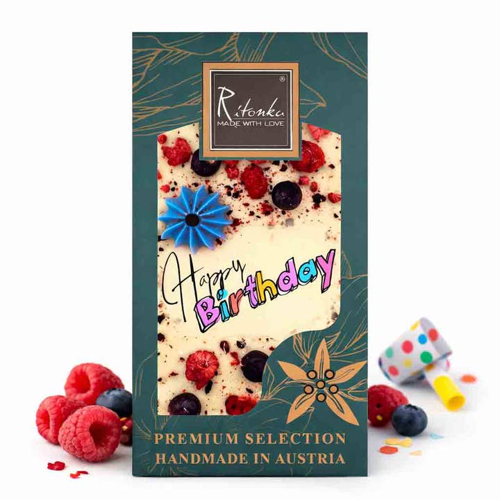 Cioccolato bianco Premium HAPPY BIRTHDAY con vera candela per la vendita all'ingrosso da parte di Ritonka ...made with love