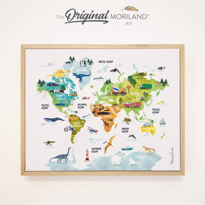 Transport, Dinosaurer & Dyr Verdenskort - Print for engroshandel hos MORILAND