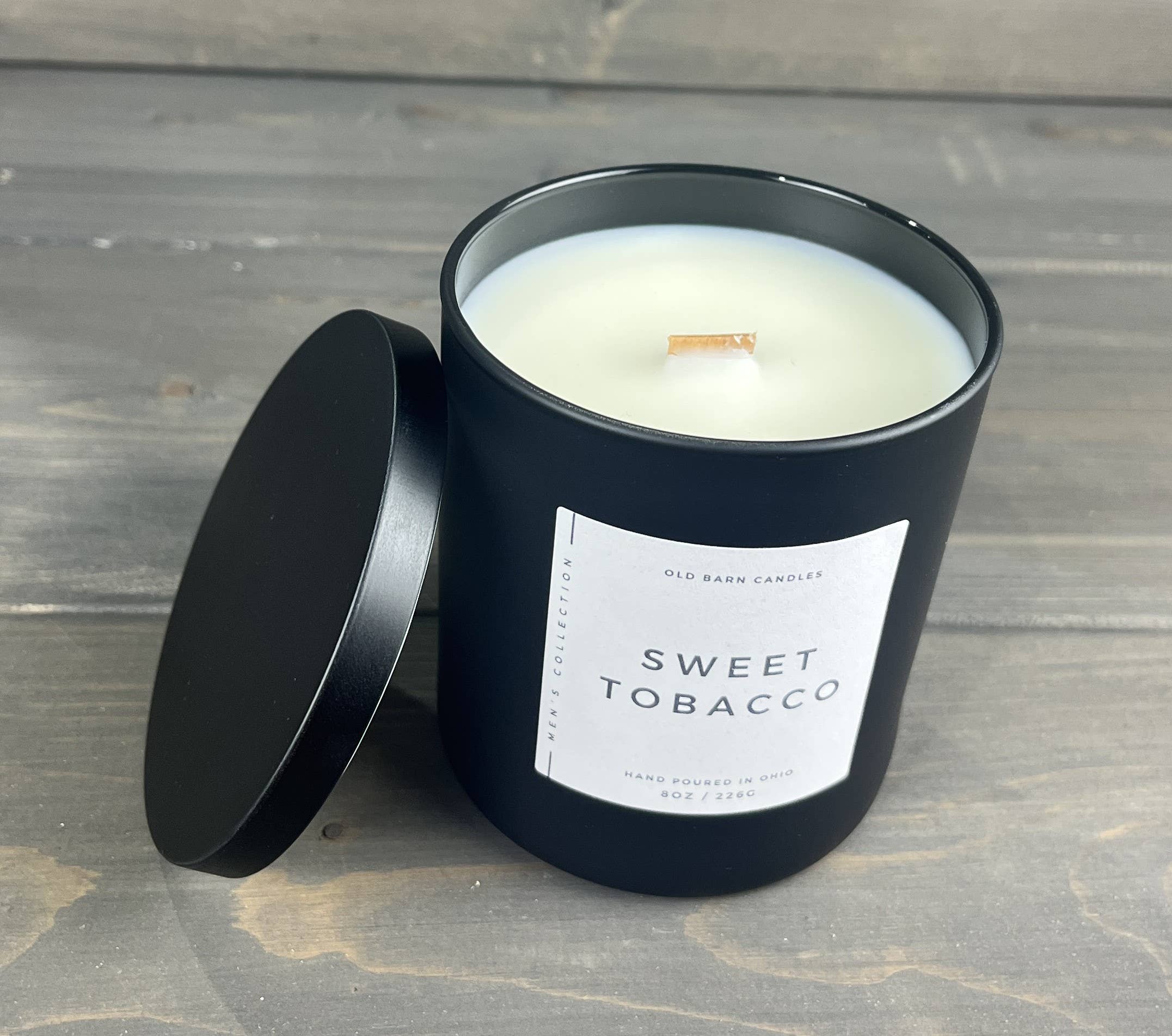 Old Barn Candles - Wholesale Jar/Filled Candle - Sweet Tobacco Matte Black Soy Jar Candle Wood Wick Masculine1