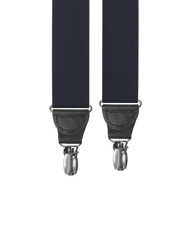 Bretelles clipsables en soie bleu marine pour la vente par KK & Jay Supply Co.