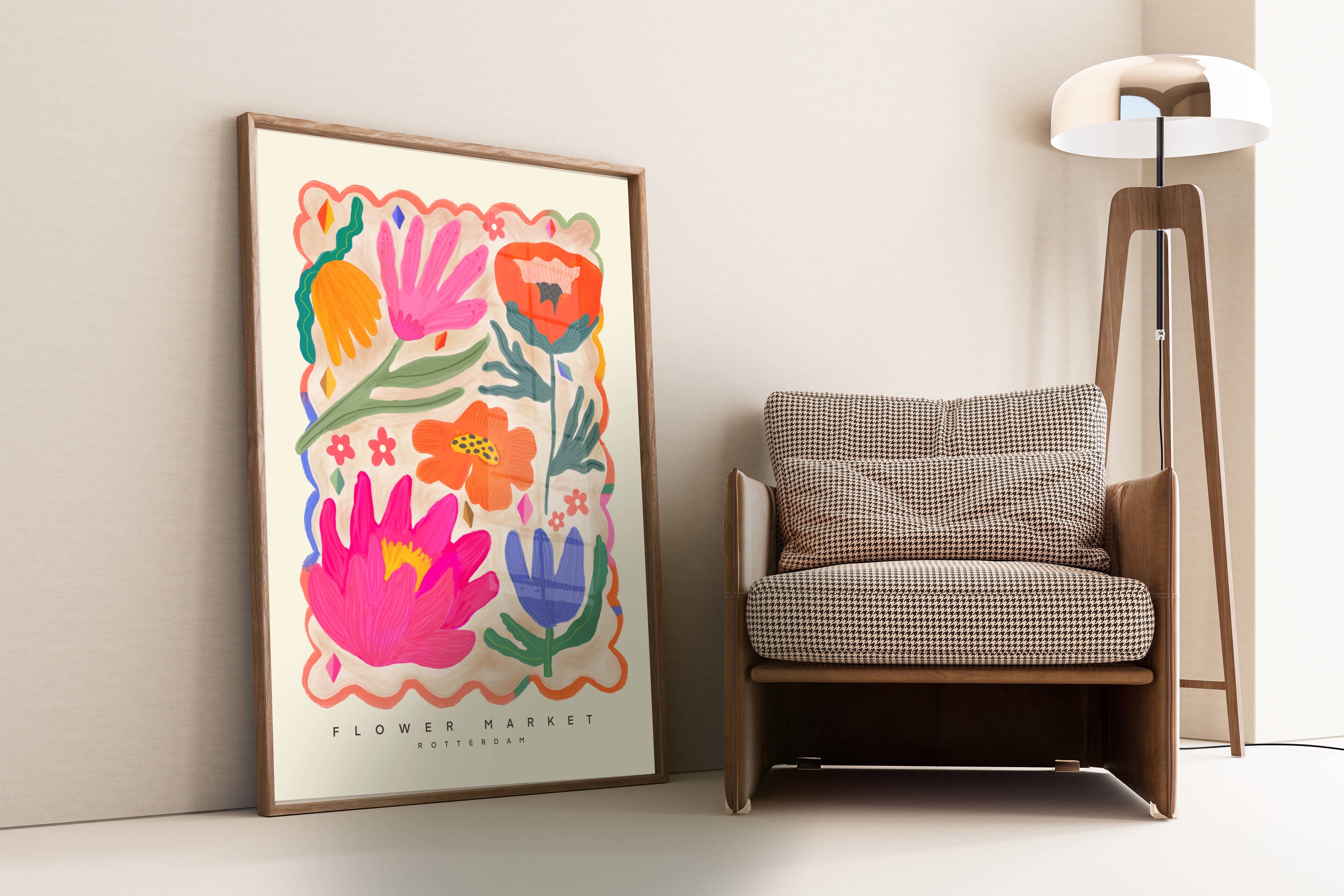 Kate Fox Design – wholesale Art print – Colourful Flower Market Print, Illustration, Modern, Pink7