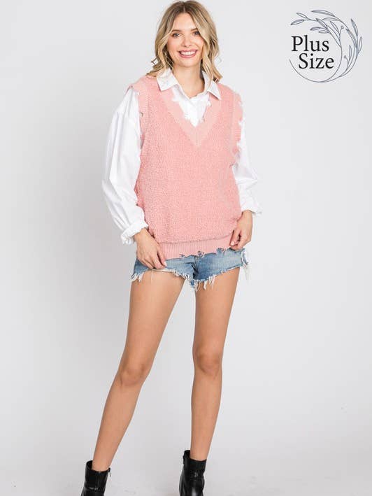 GeeGee Clothing - Wholesale Sweater Vest - Women's - Plus Distressed Hemline Detail Vest: SW1404PL