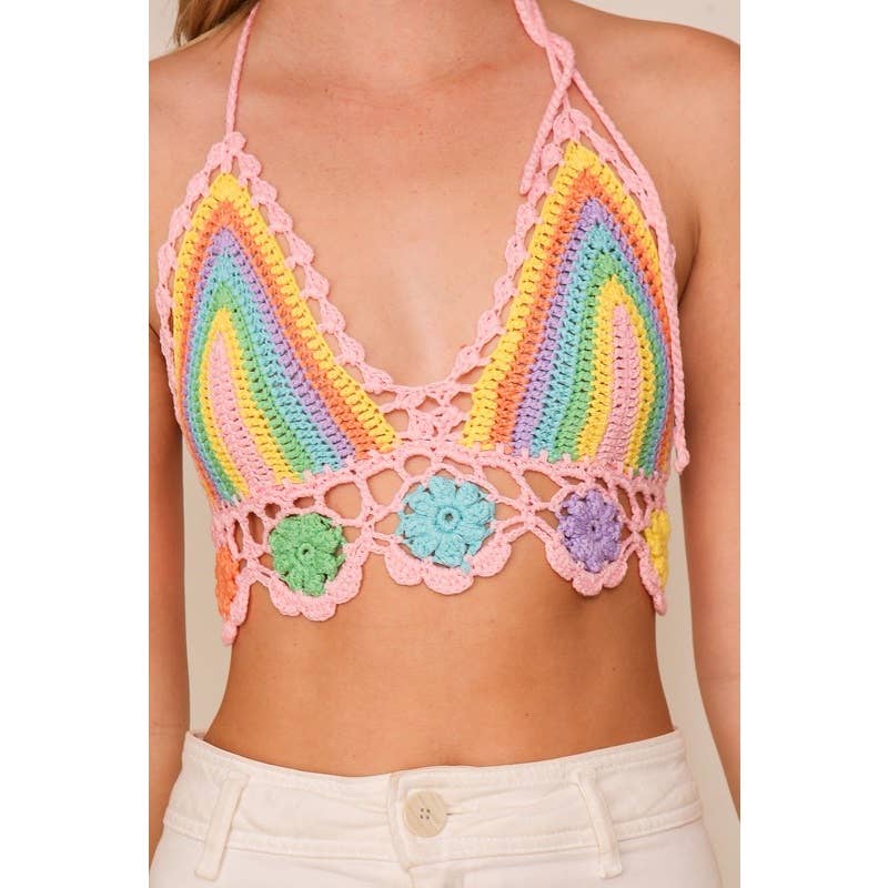 Combo rosa Top de crochet com flor arco-íris para venda a revendedores na Faire0