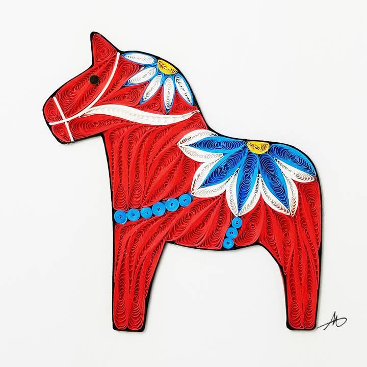 Iconic Quilling - Wholesale Everyday Greeting Card - #714 R - Red Dala Horse0