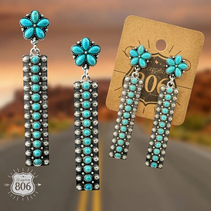 Western silver and stone bar earring for wholesale on Faire